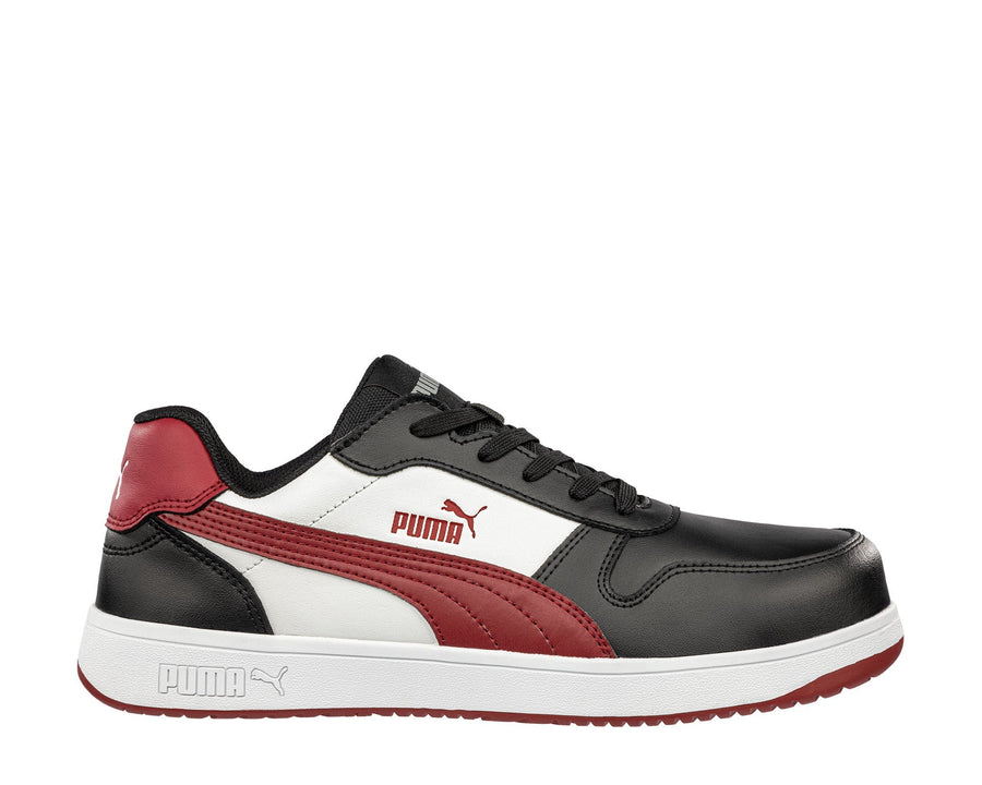 Puma Safety FRONTCOURT LOW S3L ESD — Negro/Blanco/Rojo, vista lateral exterior