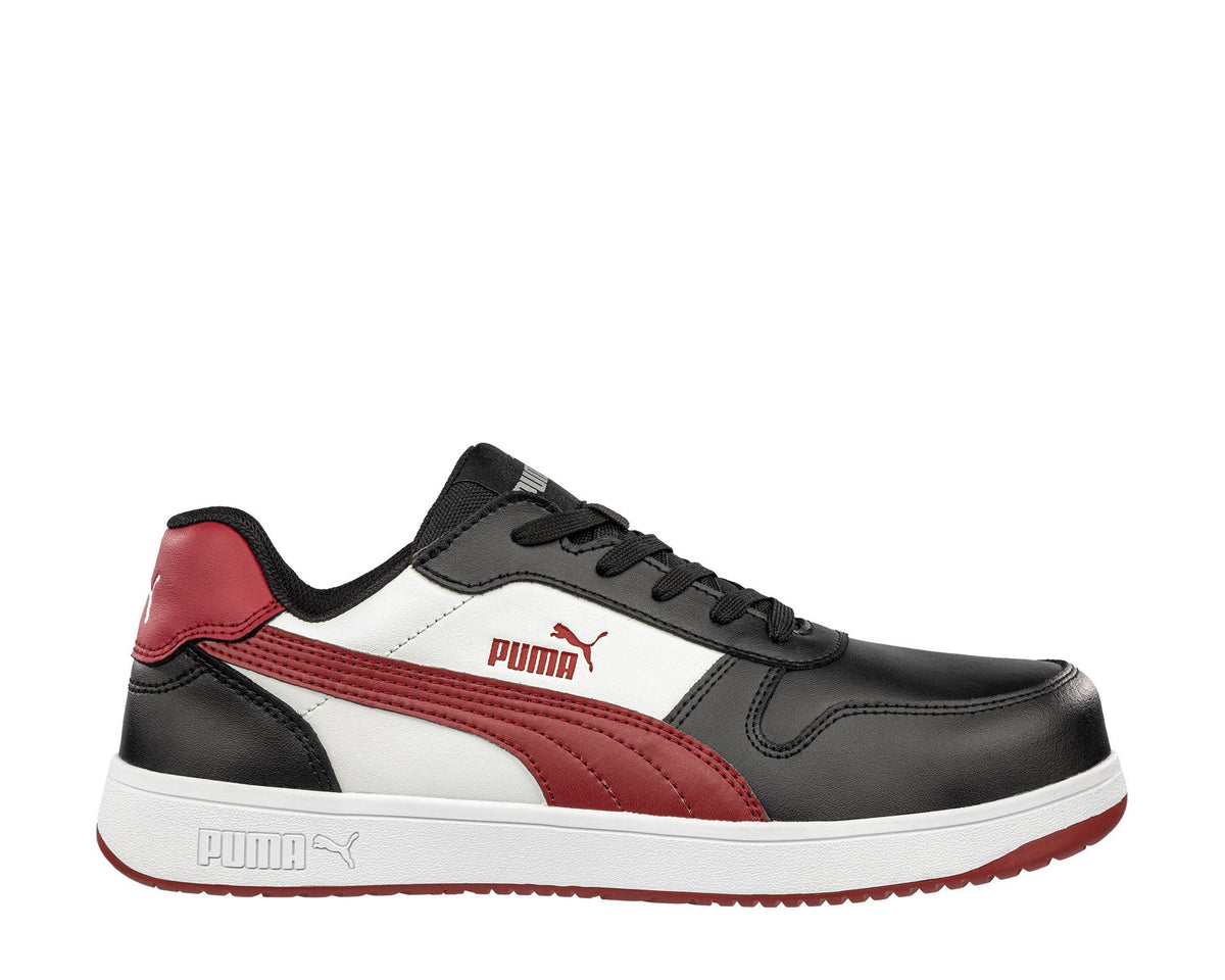 Puma Safety FRONTCOURT LOW S3L ESD — Negro/Blanco/Rojo, vista lateral exterior